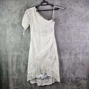 Womens White Gianni Bini Lace Mini Dress Cotton Asymmetrical Size 6